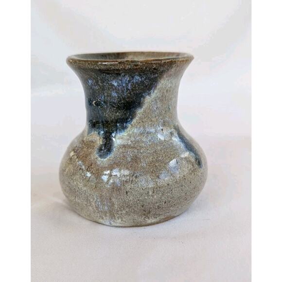 Studio Pottery Mini Vase Blue Gray Glaze 3 Inches Tall Signed - Picture 2 of 9